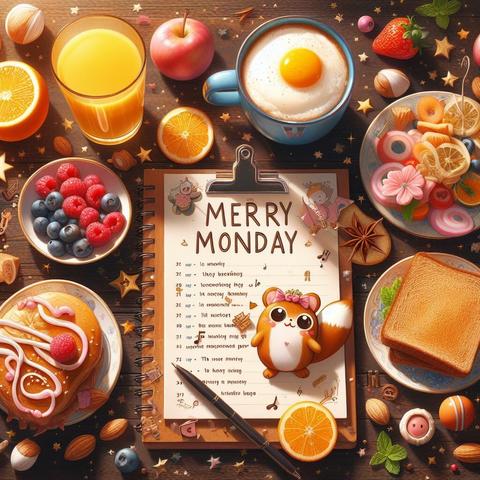 «Create by Bing Image Creator»
(Image of MerryMonday:photograph), A delicious breakfast, your favorite song, and having plans for the next weekend can help us get through Monday, fantasy art