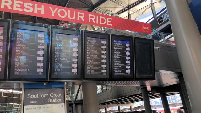 photo of train departure screens at Southern Cross Station with the rightmost one black