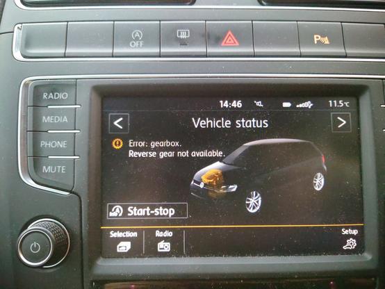 DSG gearbox error warning on centre display of VW Polo 6C