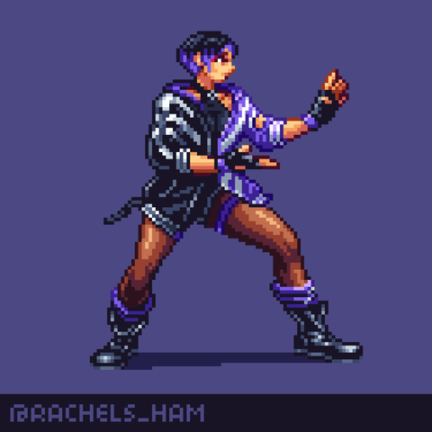 Reina from TEKKEN 8 drawn in a pixel art style