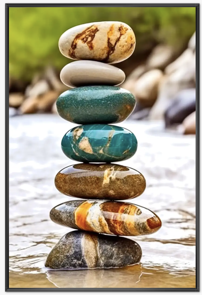 Zen Balancing Stones On Riverbank Carefully chosen and placed, the stones provide a beacon of calm. Assists us in finding peace amid chaos.
Balanced stack of smooth stones in various sizes, shapes, and colors a testament to balance and serenity.