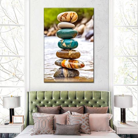 Zen Balancing Stones On Riverbank Carefully chosen and placed, the stones provide a beacon of calm. Assists us in finding peace amid   Balanced stack of smooth stones in various sizes, shapes, and colors a testament to balance and serenity.