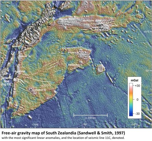Free-air gravity map of South Zealandia