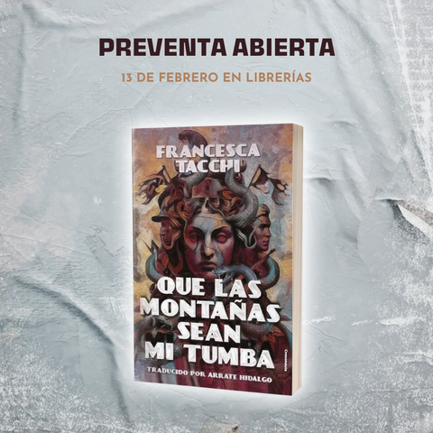 Descripción de la imagen
Imagen cuadrada de fondo blanco. Arriba pone “PREVENTA ABIERTA, 13 DE FEBRERO EN LIBRERÍAS”. En el centro está la portada del libro. 
En medio de la ilustración hay una mujer rodeada de serpientes, como una estatua agrietada mira al frente seria. A la izquierda de su cabeza, el rostro de un soldado nazi con un casco y, sobre él, una bandera destrozada con una esvástica. A la derecha, el rostro de un partisano y sobre él la bandera destrozada italiana. Sobre la mujer hay una calavera.