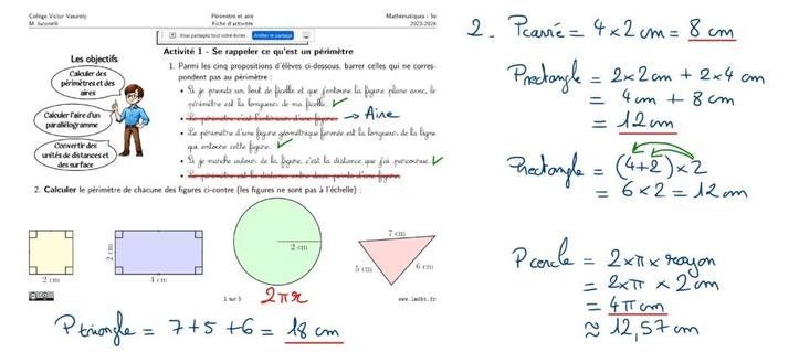 Capture d'écran de la première page de correction.