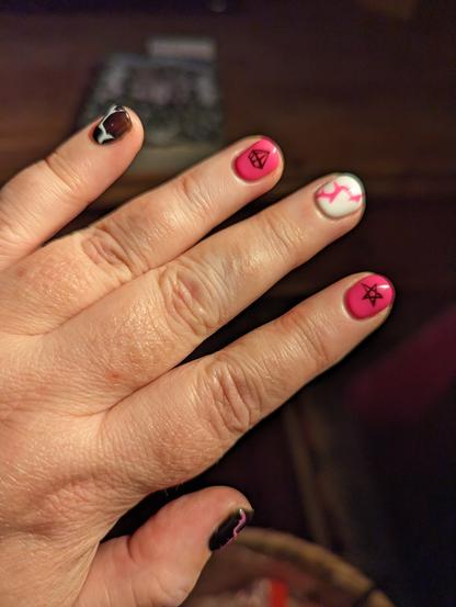 Pink, white & black manicure