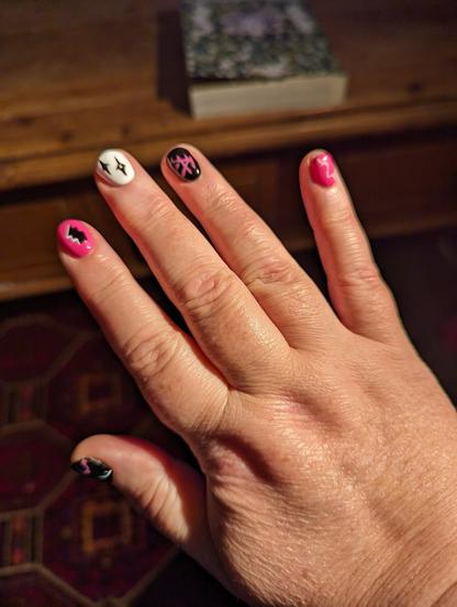 Pink, white & black manicure