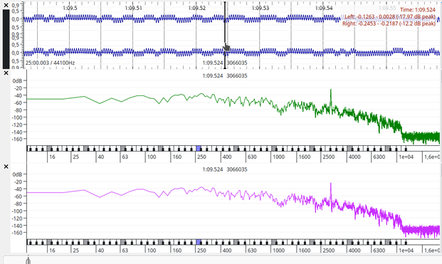 Screenshot of the amplitude and spectrogram of the timecode signal of the traktor mk2