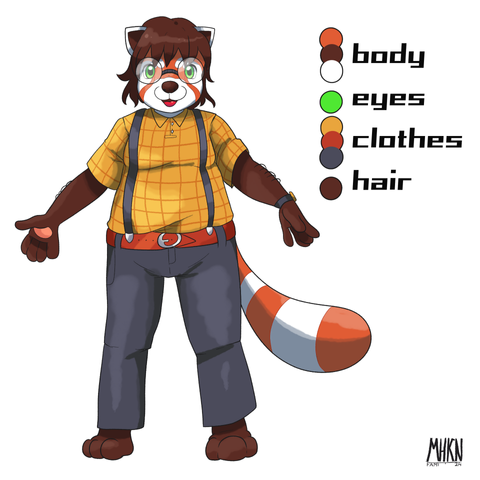 Illustration of a fat red panda fursona (character belongs to Sam)