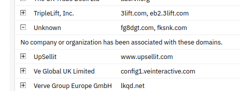 Excerpt of the garmin.com cookie policy, including:
Unknown: fg8dgt.com, fksnk.com
No company or organization has been associated with these domains.