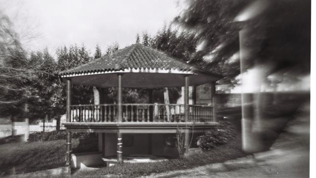 The bandstand in Águas Boas taken with the flipped lens Agfa Clack.