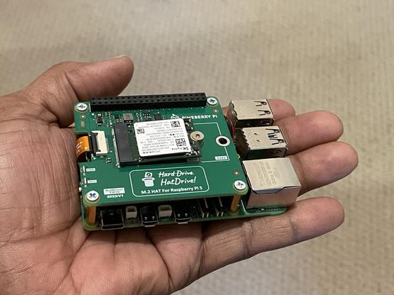 My Raspberry Pi 5 with PineberryPi M.2 HatDrive attached