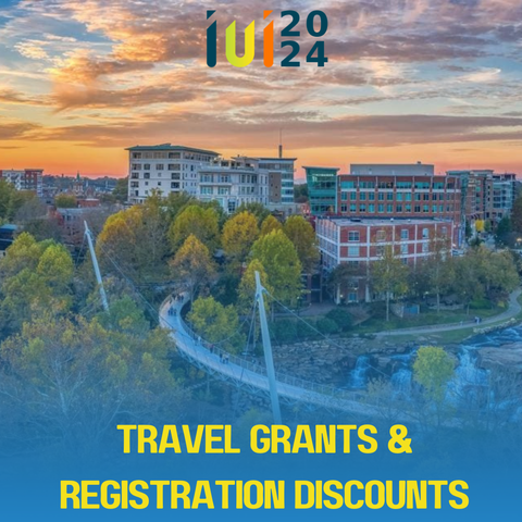 Image of the city of Greenville showing brick buildings, greenery, and a bridge. Text reads: travel Grants and registration discounts