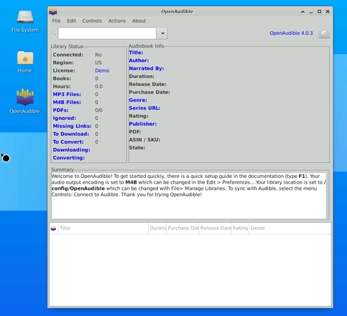 The containerized version of OpenAudible is actually an entire Linux desktop with the OpenAudible Java application. Oh, the horror.
