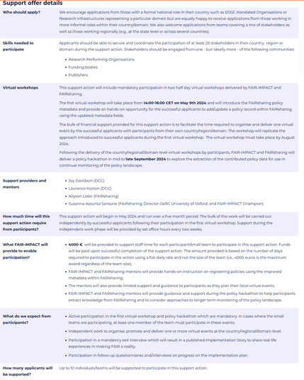 Offer details for Support offer #4: Improving the availability and machine readability of data policies with FAIRsharing