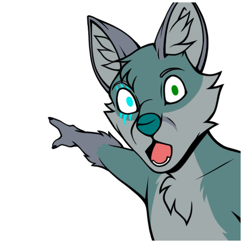 A telegram sticker of a fox pointing to something in the background based on the "two soyjaks pointing" meme.