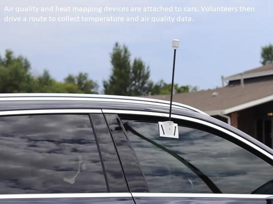photo - Air quality and heat mapping devices are attached to cars. Volunteers then drive a route to collect temperature and air quality data.