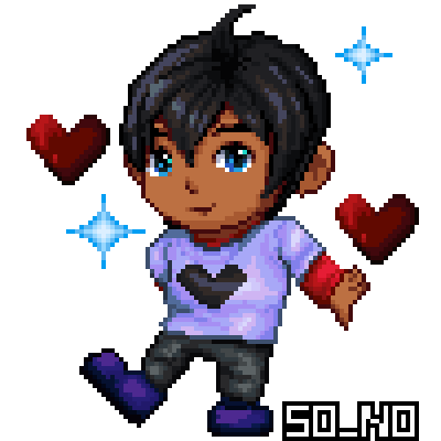Pixel doll of a brown person chibi with black hair wearing a white t-shirt and black jeans.
