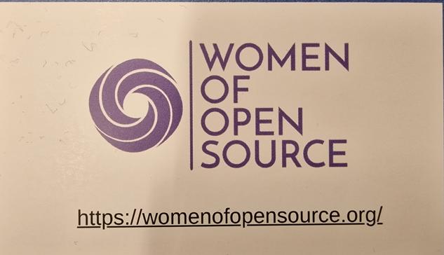 Photo of women of open source card with URL www.womenofopensource.org.
