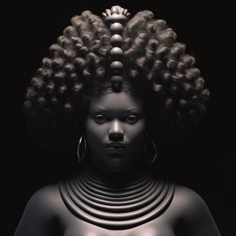 AI representation of what American Robert Mapplethorpe might have made of the Venus of Willendorf--a proud, young, black woman