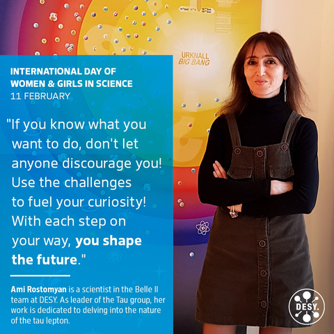 A woman stands and looks confidently into the camera. Her name is Ami Rostomyan and her statement is: “If you know what you want to do, don’t let anyone discourage you! Use the challenges to fuel your curiosity! With each step on your way, you shape the future.”