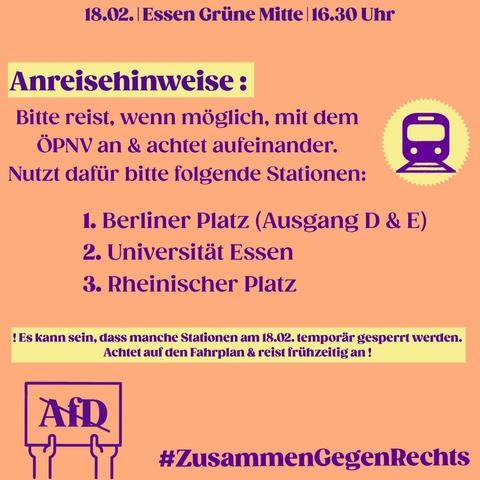 Hinweis, dass man am besten zusammen und mit dem ÖPNV anreist.
