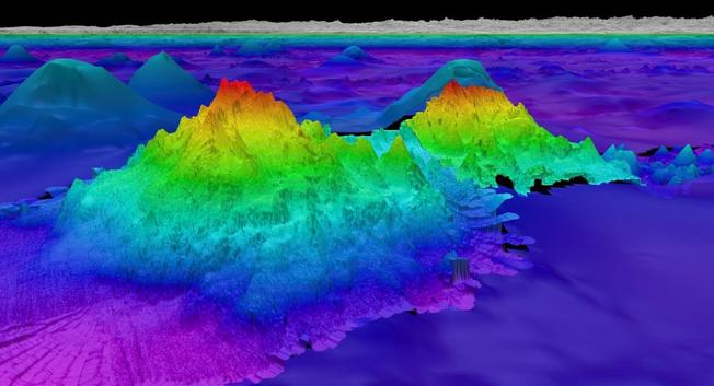 Bathymetric map of a double seamount