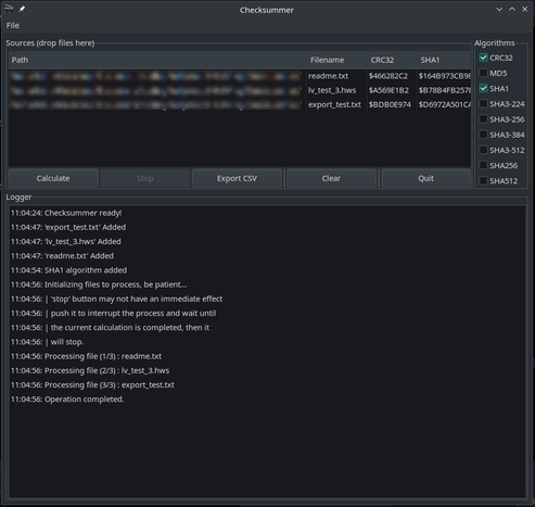 Screenshot of my utility program to calculate checksums and sha values