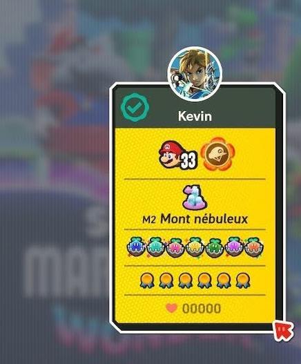Screen capture of the user selection of #SuperMarioWonder, on Kevin's account with the game finished at 100%
