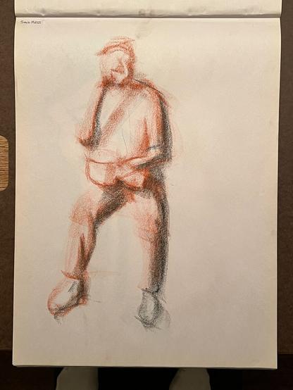 Charcoal sketch of a man and bongos