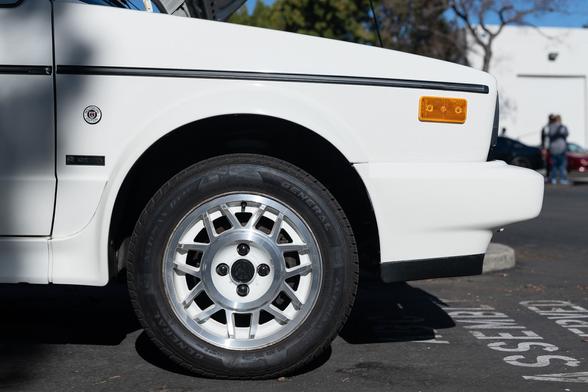Close up of front end of white convertible