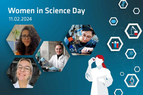 photos of for female scientists in an illustration