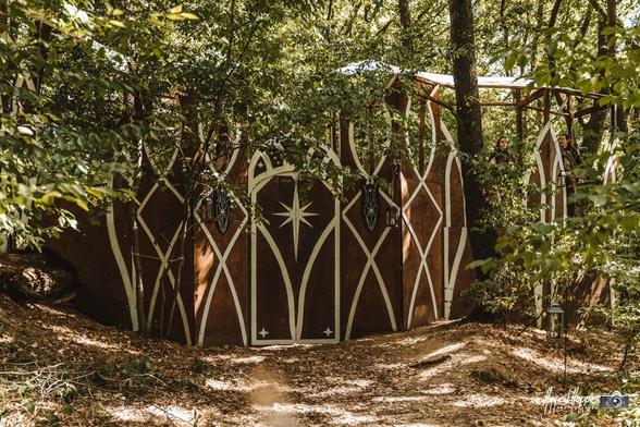 Elvish fortification in a forrest.