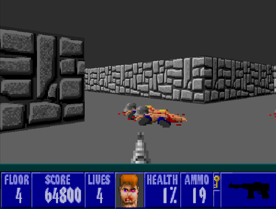 Wolfenstein 3D screenshot at 1% life. I died as soon as I opened the next door. 🤣