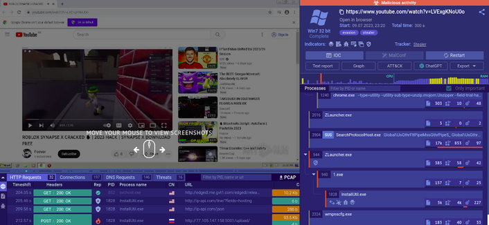 Sandbox Any.Run a analýza Roblox infostealer malvéru