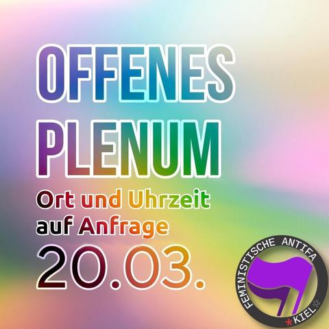 Text: Offenes Plenum. Ort und Uhrzeit auf Anfrage. 20.03.

Darunter das Fantifa-Logo.

Der Hintergrund ist in dezenten bunten Farben gehalten.