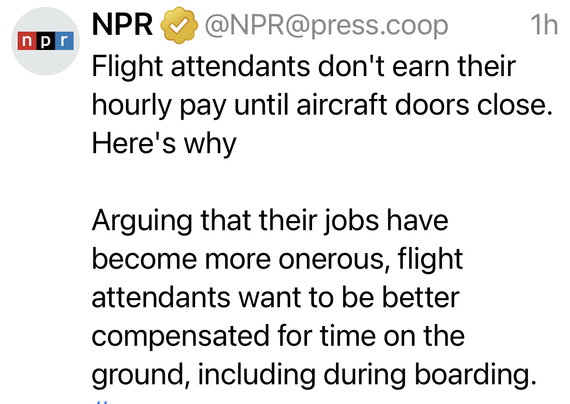 Flight attendants don't earn their hourly pay until aircraft doors close. Here's why 

Arguing that their jobs have become more onerous, flight attendants want to be better compensated for time on the ground, including during boarding.