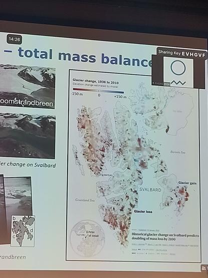 Map of Svalbard, red shows thinning glaciers