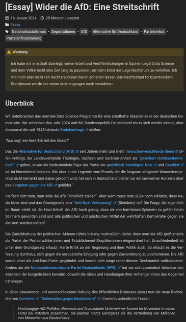 Screenshot der ersten Absätze der verlinkten Essays "Wider die AfD: eine Streitschrift".
