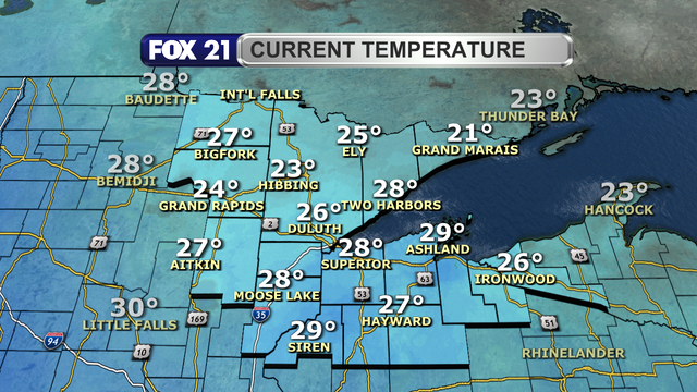 Temperatures in the Northland just after 2 p.m. on February 13, 2024 ranged from 21 to 29-degrees.