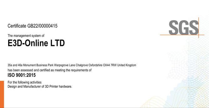 Screenshot of the E3D ISO 9001:2015 certificate