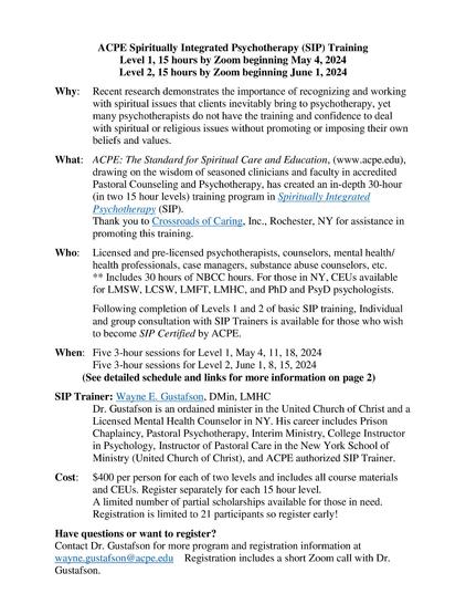 JPG File on training with mostly the same information as in the text above.  Also see website links.