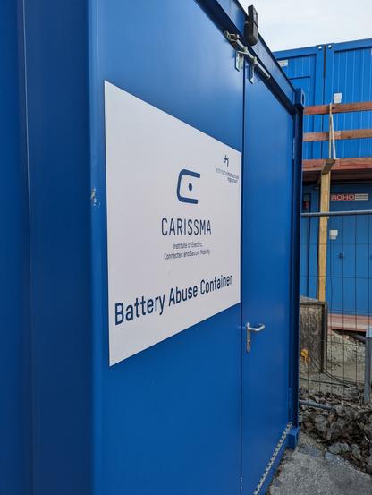 Label in a big sea container says "battery abuse container" on it 😅