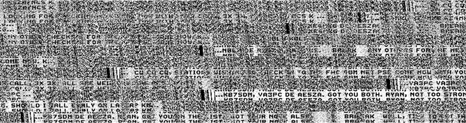 (the image is of the facsimile amateur radio mode called "hellschreiber" which paints a screen with decoded signals -- what follows is what is legible in the image)

CQ    3x   s k    
...N0  OE R    BR AK  ANY OTHERS FOR THE    COME NOW K..  

CQ CQ CQ STATIONS WISHING   ECK  TO THE FHC 40M NET PSE COME NOW IWTH YOUR 
CALL 3X 3X ALL ARE WEL   ...VA3PC VA3PC   3PC...     ...KB7SDM, VA3PC DE AE5ZA. GOT YOU BOTH. RYAN, NOT TOO STRON

G. SHOULD I CALL EARLY OR LATER? KN...   

   ..KB7SDM DE AE5ZA RYAN GOT YOU ON THE LIST GOT YOUR NAME ALSO   BREAK   W LL T    TO