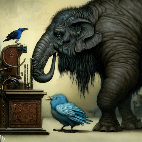 Blue Birds and a Mastodon Talking