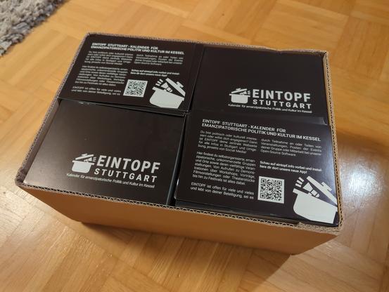 Karton mit Flyern für Eintopf.info