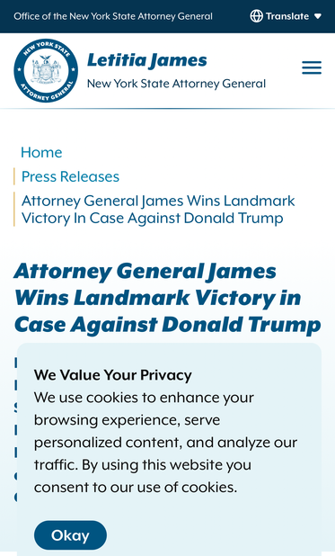 Cookie notice for the Attorney General of New York