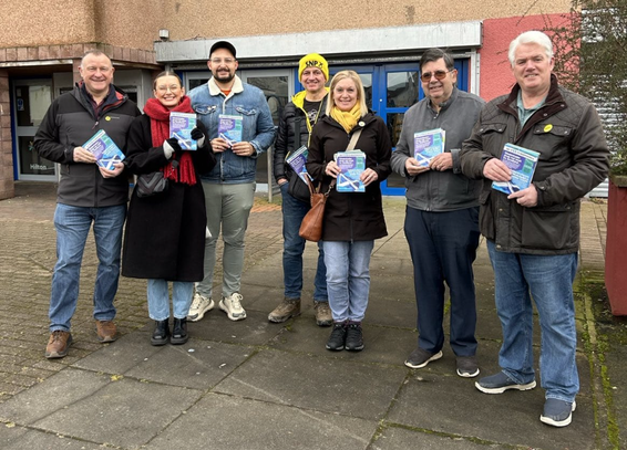 Activists assembled in Inverness ready to go leafleting with the candidate, Drew Hendry, on the left.