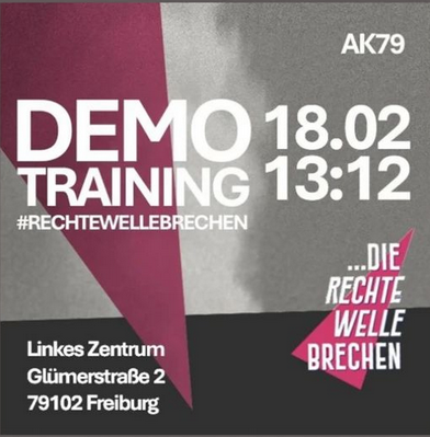 vom #ak79 #antifaschistischerkonsens79
morgen im #liz #freiburg #demotraining 13:12h 18.2.24

Die Rechte Welle brechen
#rechtewellebrechen