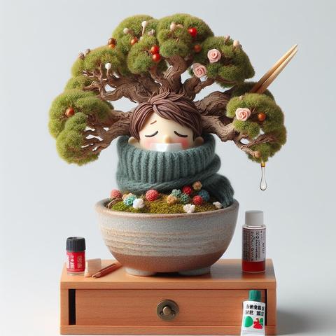 «Create by BingImageCreator»
(Image of  late February, Bonsai art), but it seems like the cold is coming back this week. Please take care of your throat and skin and don’t forget to moisturize. Don’t forget to put throat lozenges and lip balm in your pocket
